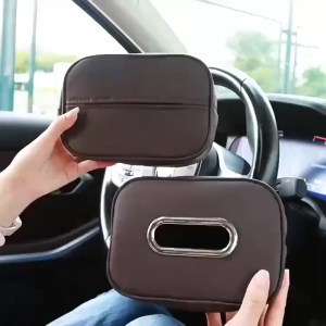 PU Leather Car Tissue Box Seat Arm Rest Zipper Tissue Case Adjutsable Strap Universal Auto Napkin Organizer Box