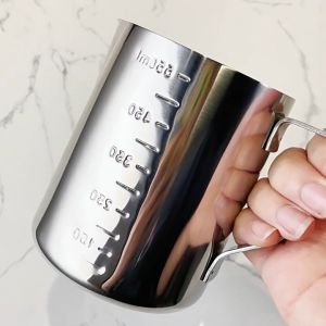 HOT🔥350ml/600ml Milk Frothing Pitcher Stainless Steel Pull Flower Cup Cappuccino Coffee With Scale Jug Mug Cup Milk Boiler Coffee Pitcher Pull Flower Cup Milk Pot Espresso Cups Latte Art Milk Frother Foam Making Accessories Suitable for Barista
