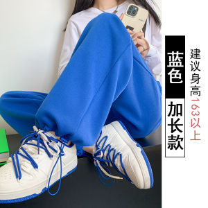 Grey Cuffed Sports Pants Womens Spring Autumn Loose Straight Leg Casual Trousers Sweatpants Wide Leg Pants High Waist Long Pants Polyester Fiber