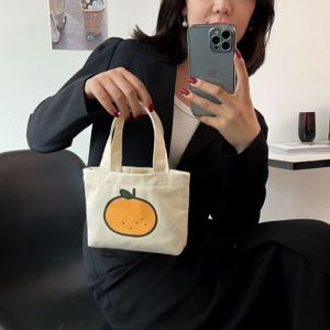 กระเป๋าผ้าใบแบบถือขนาดเล็ก สไตล์เกาหลี กระเป๋าใส่โทรศัพท์มือถือแบบถือได้ กระเป๋าสะพายไหล่แบบลำลอง กระเป๋าสะพายไหล่ผ้าใบลายดอกไม้