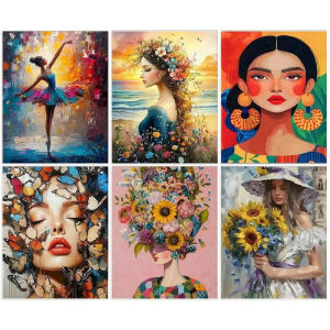BILIBILI | Diy Painting By Numbers for Adults Colorful Women Picture Acrylic Paint Drawing on Canvas Figure Diy Crafts Gift