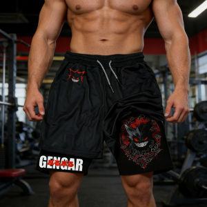 Bandai | 2026 Summer Pokemon Geng Ghost and Wind Dark 3D Printed Double Layer Fake Two Sports Loose Breathable Quick Dry Shorts