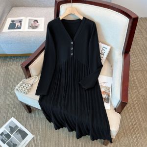 AIYITI | Plus Size Slimming V-Neck Knitted Dress for Autumn and Winter