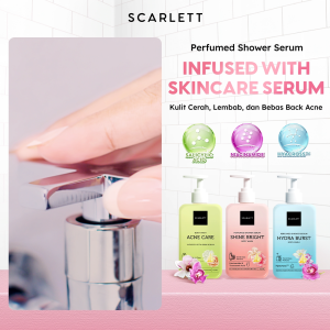 SCARLETT Perfumed Shower Serum 400ml – Shine Bright | Brightening Shower Gel dengan Niacinamide & Tranexamic Acid | Sabun Mandi Cair Mencerahkan Kulit Kusam Menyamarkan Noda | Kulit Glowing dengan Wangi Parfum Mewah Kelas Dunia