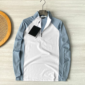 Quick Dry High Elastic Breathable Mens Casual Sport Shirt Half Zipper Stand Collar Spring Summer Trendy Long Sleeve T-Shirt