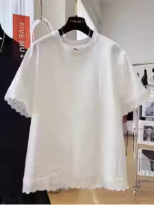 AIYITI | Lace Trim Short Sleeve T-Shirt Flattering for Plus Size Women