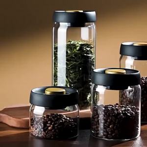 Coffee Bean Storage 1pack Container Airtight Lid Sealed with Press-Down Vacuum Glass Coffee CanisterFood StorageCoffeeTea