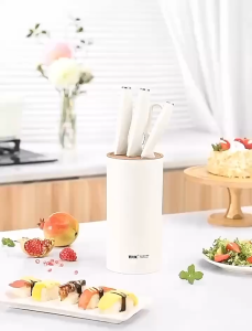 ชุดมีดทำครัว 5 ชิ้นพร้อมบล็อกเหล็กคาร์บอนสูงชุดดั้งเดิมสีขาว