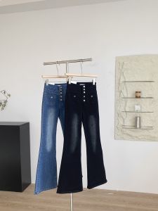 Spring 2025 Womens High Waist Flared Jeans Korean Style Versatile Elastic Slimming Washed Single Button Slimming Long Pants