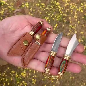 Dao Gỗ Nhỏ Bằng Đồng Thau Sắc Bén Dùng Ngoài Trời Dụng Cụ Cắm Trại Di Động Kèm Móc Khóa Lưỡi Cố Định Bằng Thép Không Gỉ Quà Tặng Cắm Trại
