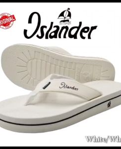 Islander White/White Mens Non-Slip Rubber Soles Slippers - 100% Authentic and Original (Makapal) - Back-Facing Dress - Side Display - Model Size: Height 182cm, Weight 78kg, Size M