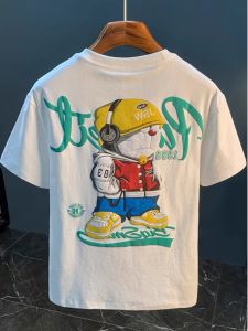 Áo Thun Nam Ngắn Tay Nguyên Chất Cotton Vải Bông Trắng Hoạt Hình Quần Áo In Hình Thời Trang Mùa Hè Phong Cách Cổ Điển Từ Trung Quốc Dành Cho Trẻ Từ 18-25 Tuổi