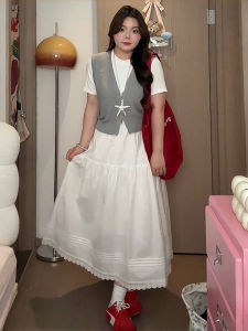 plus Size Womens Gentle Style Knitted Short Sleeve Two-Piece Set with Half Skirt Slimming Effect for Summer 2025