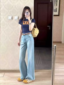 Quần Jeans Ống Thẳng Xanh Cao Cấp Cho Nữ Cao 180 Cm Quần Ống Rộng Ôm Dáng Dài Đến Sàn Quần Jeans Denim Thường Ngày Cho Nữ