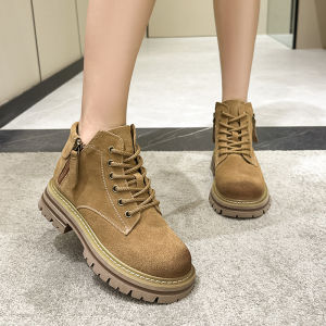 Womens Martin Boots Increased Height Desert Mountain Climbing Shoes Leather Double Zipper Thick Bottom Short Boots Korean Style Spring Autumn