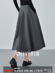 Chivirin Classic A-Line Midi Skirt Vintage Style Commute Friendly Full Skirt Polyester Knitted High Waist Long Skirt