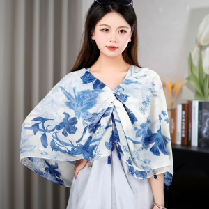 New Ethnic Style Summer Womens Shawl Breathable Travel Outerwear Chinese Style Button Design Multi-Functional Long Rectangle