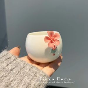Handmade Ceramic Tea Cup Pink Blossom Design Ladys Personal Specialty Exquisite Fairy Dust Tea Drinking Cup Chinese Style