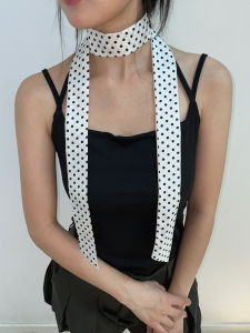 Korean Style Long Polka Dot Scarf Womens Neck Tie Thin Young Fashion Spring Summer Autumn Cotton Polyester Decorative Scarf