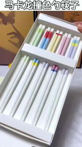 5 Pairs Ceramic Chopsticks Japanese Non-Slip Sushi Chopstick Household Kitchen Easy To Clean Dinnerware Chopstick Spoon Gift Set