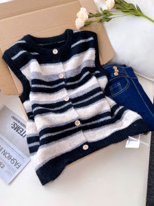 QINGNAER | Striped Loose Colorblock Knit Vest Women 2025 Autumn Winter New Slimming