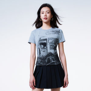 Miiow | Cat Lady American Print T-Shirt Women Summer Thin Round Neck Short Sleeve Retro Base Simple Casual Body Shirt Commute Style Cotton Polyester Blend