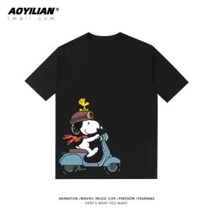 Bandai | Snoopy T-shirt Charlie Brown Co-short Sleeve Anime Cartoon Men and Women Kids Cotton Loose Street Fashion Brand Short Sleeve