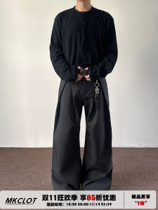 MKCLOT Retro Money Wind Suspenders Three-Dimensional A-Line Pleat Wide Leg Casual Pants Men Women Commute Straight Leg Pants