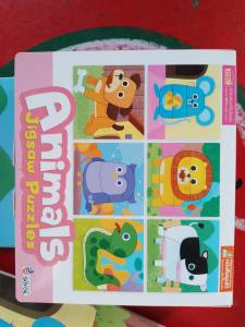 กล่องชมพู จิ๊กซอว์รูปสัตว์ Animals Jigsaw Puzzles 1 กล่อง 6 แผ่น พร้อมคําศัพท์ 3 ภาษา (ใช้ร่วมกับปากกาTalkingpenได้)