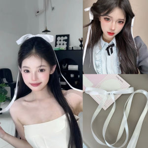 Pure White Super Long Sash Butterfly Knot Hair Clip Princess Style Hair Accessory Top Clip Fashionable Hair Jewelry
