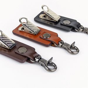 Penjepit Leather Name Tag / Jepitan Pengait ID Card Kulit Sapi Asli