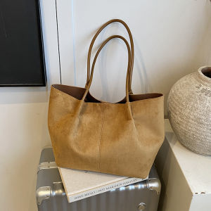 Túi Tote Đeo Vai Thường Ngày Dung Tích Lớn Retro Đơn Giản Cho Nữ Túi Tote Mềm Màu Trơn Dây Đeo Chất Liệu PU Dung Tích Lớn Thời Trang Thu Đông