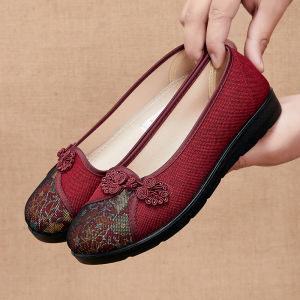 SHIPAILUO | Spring New Style Flat Bottom Soft Sole Womens Shoes For Middle-Aged And Elderly Comfortable Lightweight Beijing Cloth Shoes