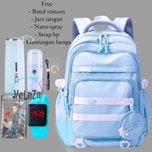 Tas sekolah anak perempuan remaja terbaru veleza free botol minum kaca jam tangan nano spray strap hp gantungan tas bunga tas sekolah anak remaja SD SMP tas ransel
