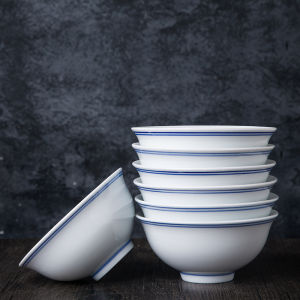Blue Rimmed Bowl Plate Dish Plate Rice Bowl Noodle Bowl Soup Bowl White Porcelain Underglaze Color Old Style Tableware