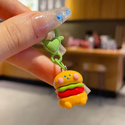 Cute Resin Burger Keychain Backpack Pendant Simulation Food Playmate Gift for Best Friend Student Hanging Toy Keychain