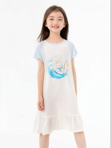 batubatu | Breathable Modal Ice Silk Cartoon Short Sleeve Girls Pajama Dress