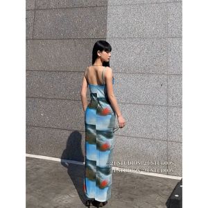 XITAO Dress  Big Square Collar Women Sleeveless Slim Slip Dress