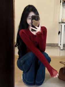 CHANGTONG | Elegant Stylish Slim Red Knitwear