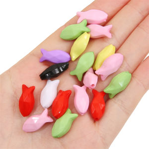 40pcs 18x8mm Acrylic Solid Colored Cute Fish Beads Loose Spacer Beads For DIY Handmade Bracelet Necklace Keychain Jewelry Making Accessories