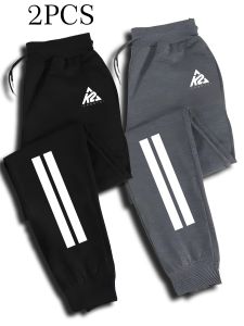 2-Pack Mens Joggers with Elastic Cuffs & Drawstring Waist Lightweight Breathable Knit Letter Print Pockets Multi Colors