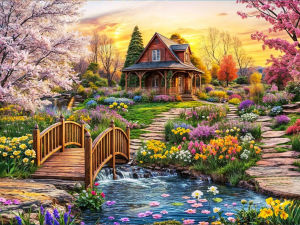 Huacan New Arrivals 2026 5D DIY Diamond Painting Sunset Forest Wooden House Diamond Mosaic Landscape Complete Kit Home Decor