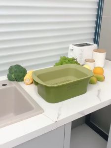 Set Chậu Kèm Rổ Phong Cách Vitage Siêu Tiện Lợi Rổ Rửa Rau Củ Quả Đa Năng