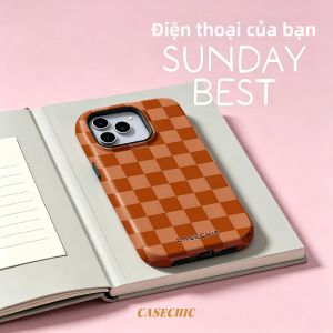Potdemiel | Ốp Lưng Cứng Chống Sốc Họa Tiết Caro Đất Nung Cho iPhone 17/16/15/14/13 Pro Max - Bảo Vệ Kép Chống Xước Từ Tính Thời Trang