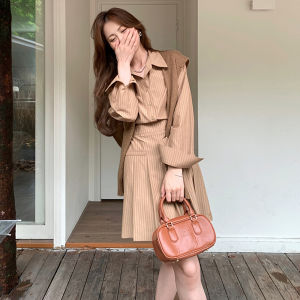 SENWA | Long Stripe French Style Shirt Dress Early Autumn