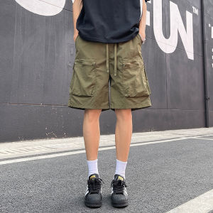 Black Ice Silk Quick Dry Workwear Shorts Mens Summer American Functional Large Pocket Hiking Pants Outdoor Climbing Five-Quarter Length