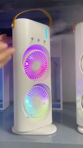 Quạt Phun Sương Quạt Hơi Nước Mini  2 Tầng 3 Lỗ Phun Sương Có Đèn Led