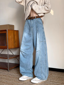 กางเกงยีนส์ทรงหลวมสไตล์อเมริกันย้อนยุคสำหรับผู้ชาย ฤดูใบไม้ร่วง ใหม่ กางเกงขายาวทรงตรง กางเกงขายาวทรงขากว้าง สตรีทสไตล์ แฟชั่น