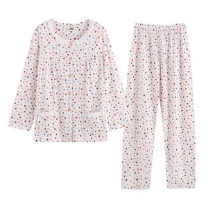 Lightweight Long Sleeve Pure Cotton Sleepwear Set for Mom Summer Air Conditioned Room Floral Print Sweet Style Home Clothes