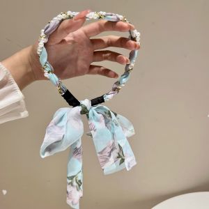 Retro Beaded Hairband Womens 2025 New High-End Feeling Sash Hairband Braided One-Step Hair Clip Summer Scarf Headband